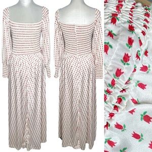 Vintage 60s 70s Rare Denise Are Here Tulip Print Elastic Ruched Maxi Dress Small